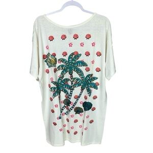 Lifestyles Woman’s One Size Beach Print Palm Trees Shells Hibiscus Oversized Tee